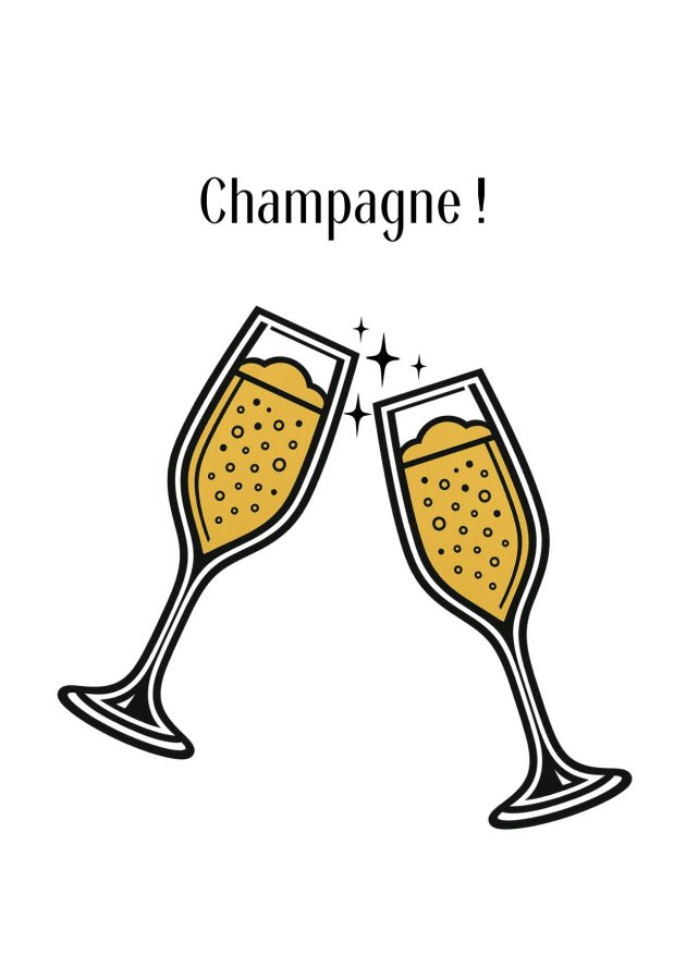 Illustration vectorielle deux coupes de champagne qui trinquent - Carte festive minimaliste.