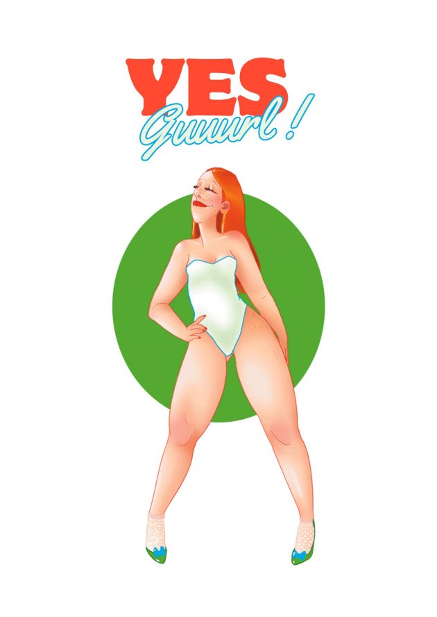 Illustration femme confiante body positive texte Yes Guuurl - Carte féministe.