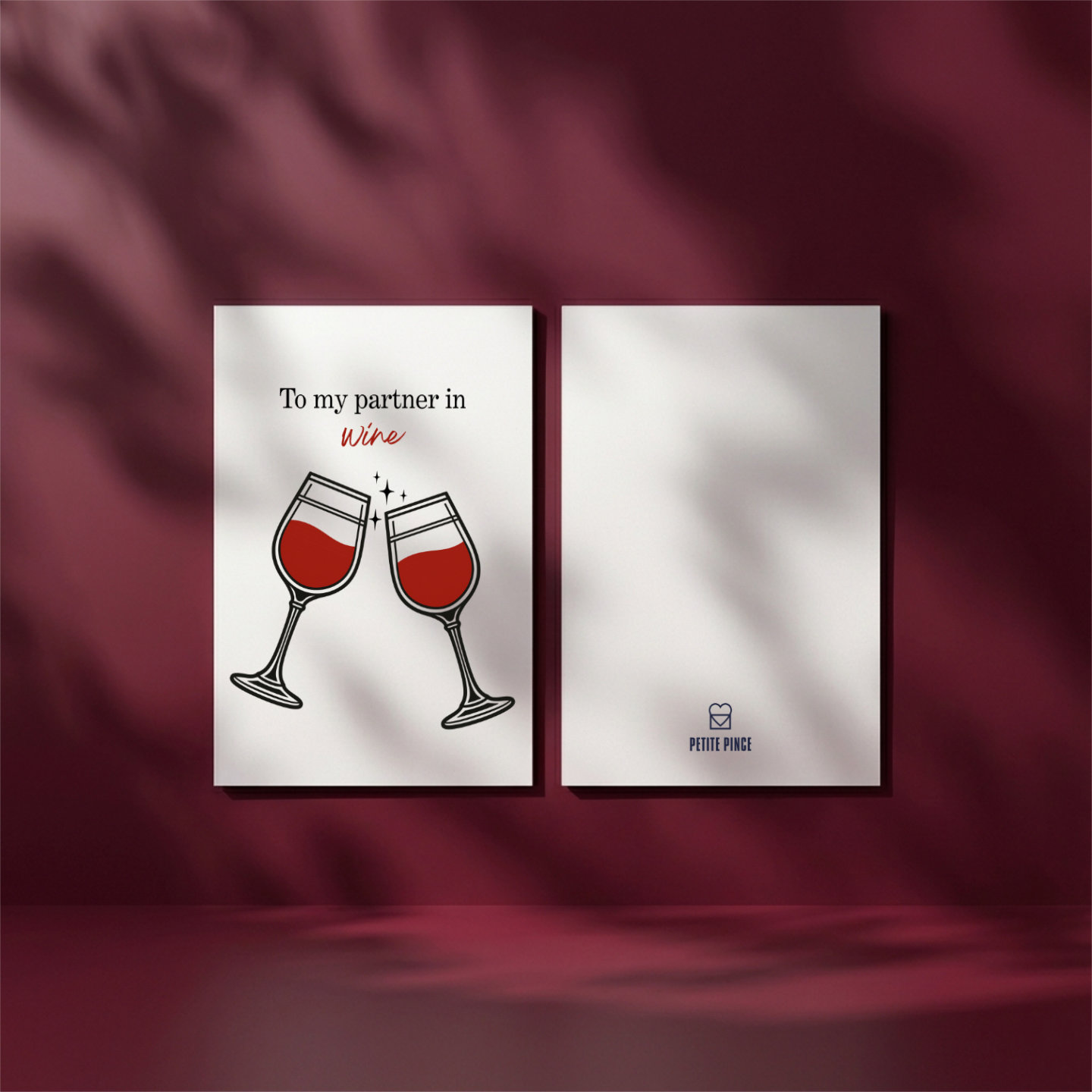 Carte d'amour ou amitié thème vin rouge recto verso marque Petite Pince.