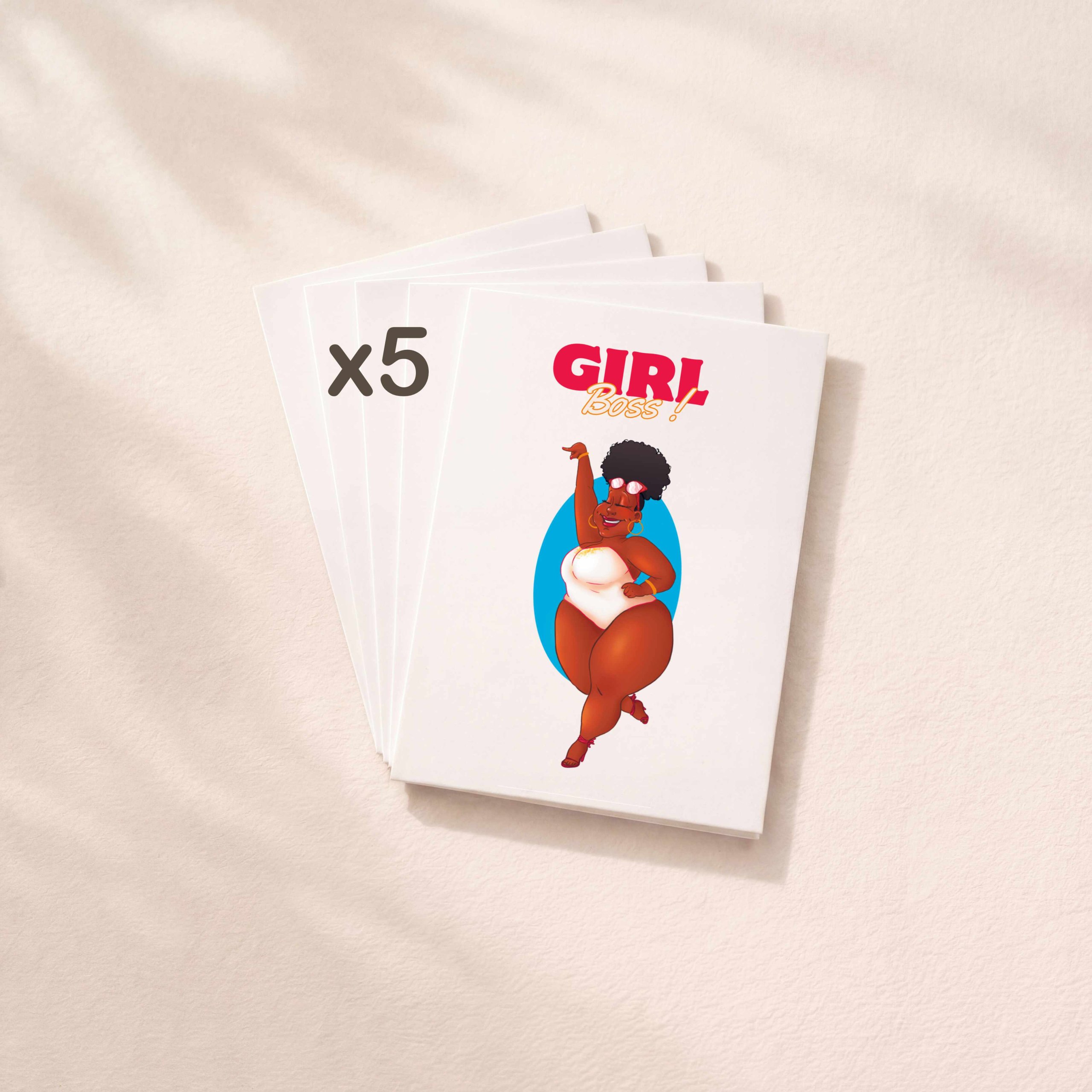 Lot de 5 cartes d'encouragement Girl Boss pour entrepreneuses et femmes actives.