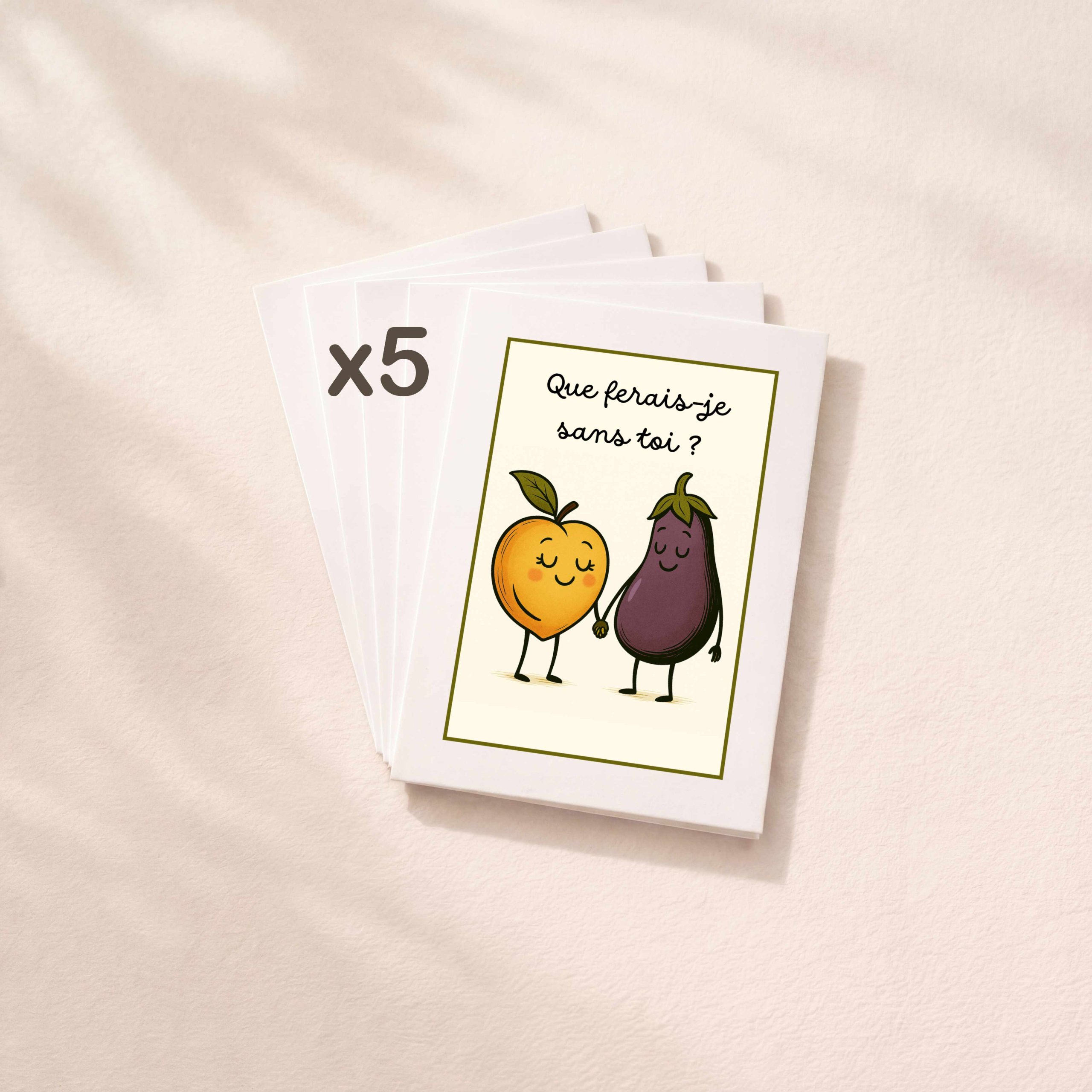 Lot de 5 cartes de vœux couple motif émojis suggestive pour la Saint-Valentin.