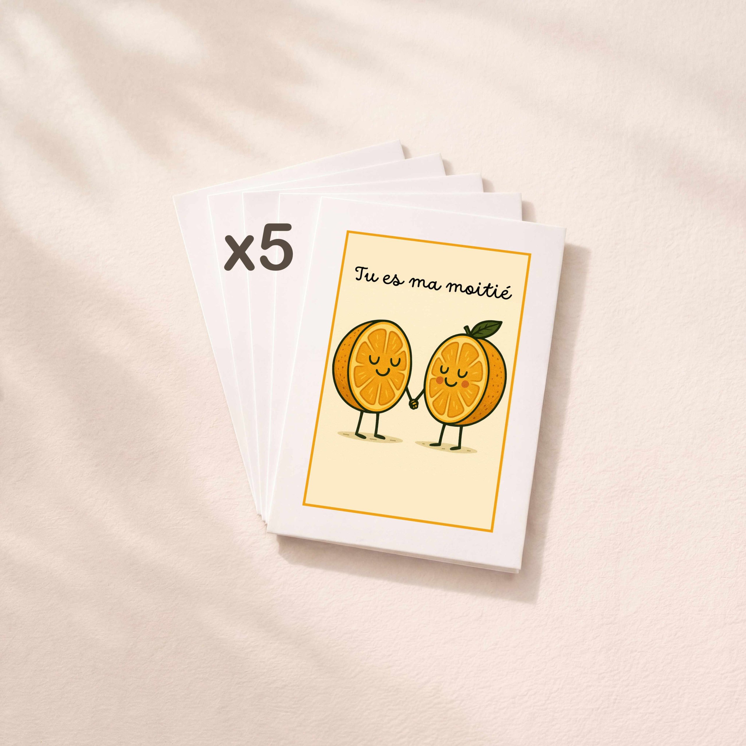 Lot de 5 cartes de vœux déclaration d'amour fruitée et vitaminée.