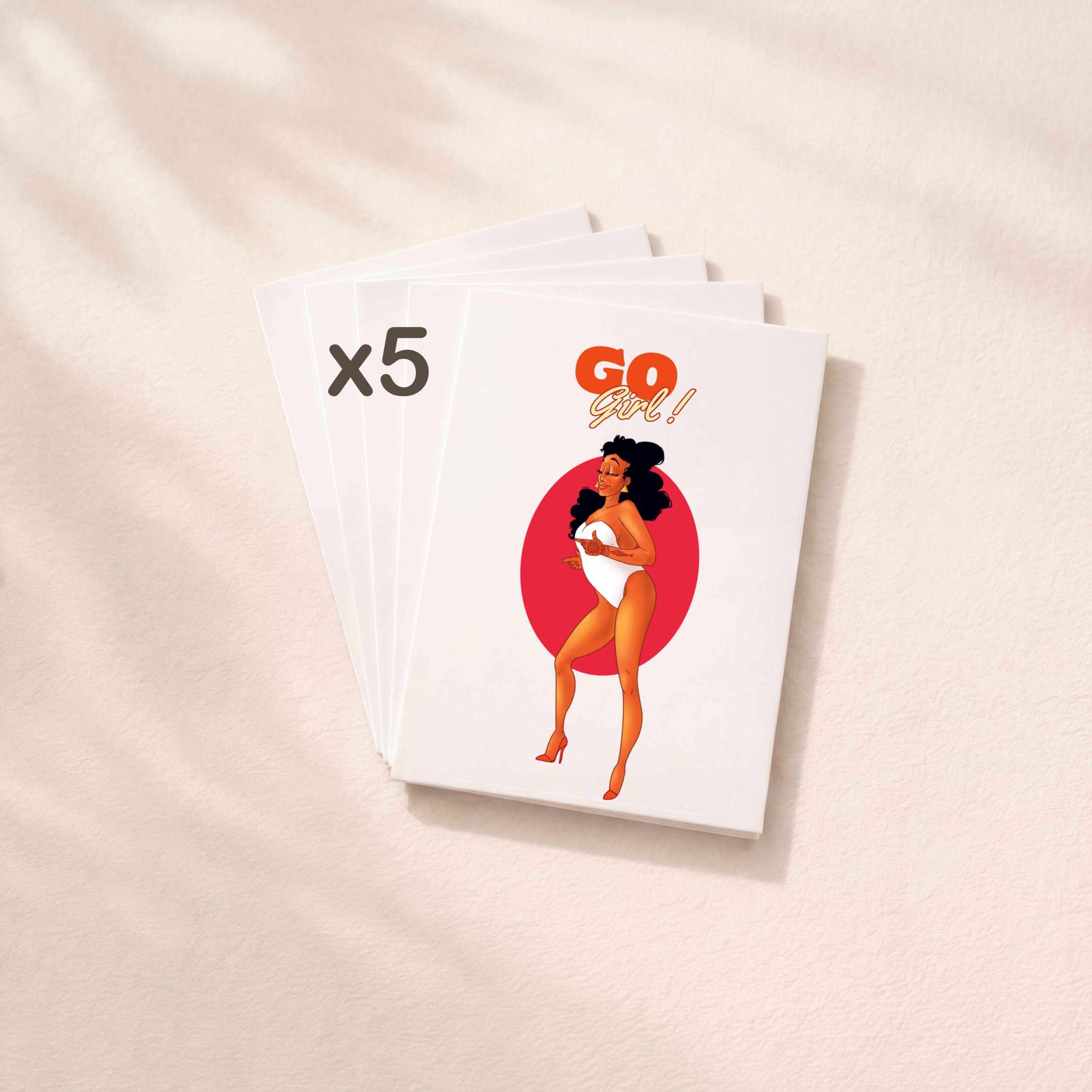 Lot de 5 cartes de vœux motivation Go Girl pour soutenir ses amies dans leurs projets.