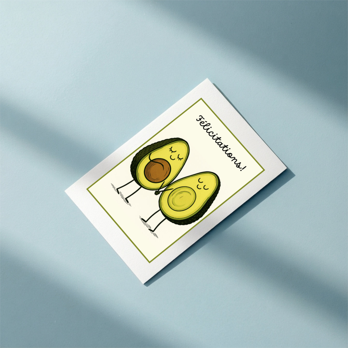 Carte de vœux originale style Kawaii couple d'avocats se tenant la main.