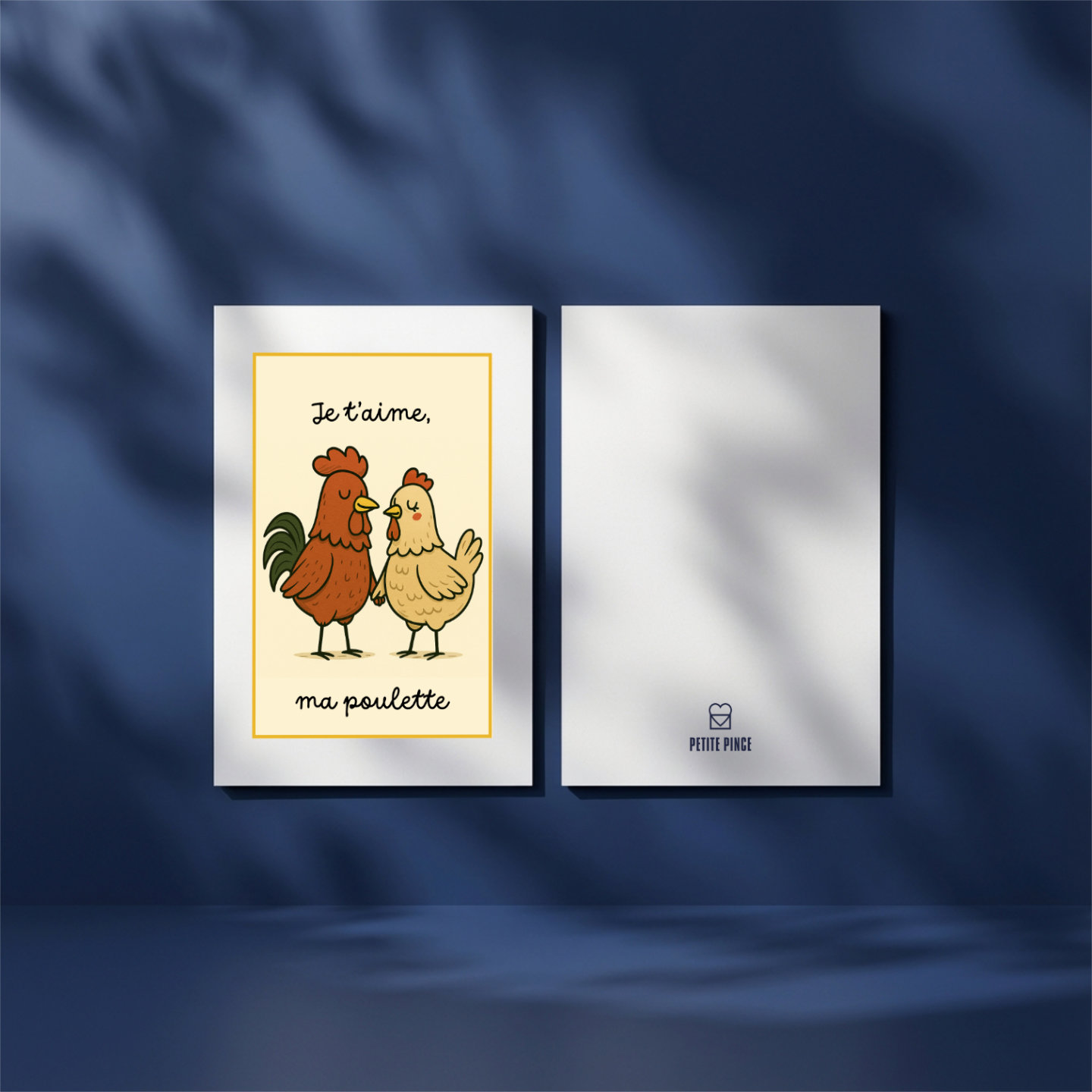 Carte de vœux romantique avec surnom mignon posée sur fond bleu nuit.