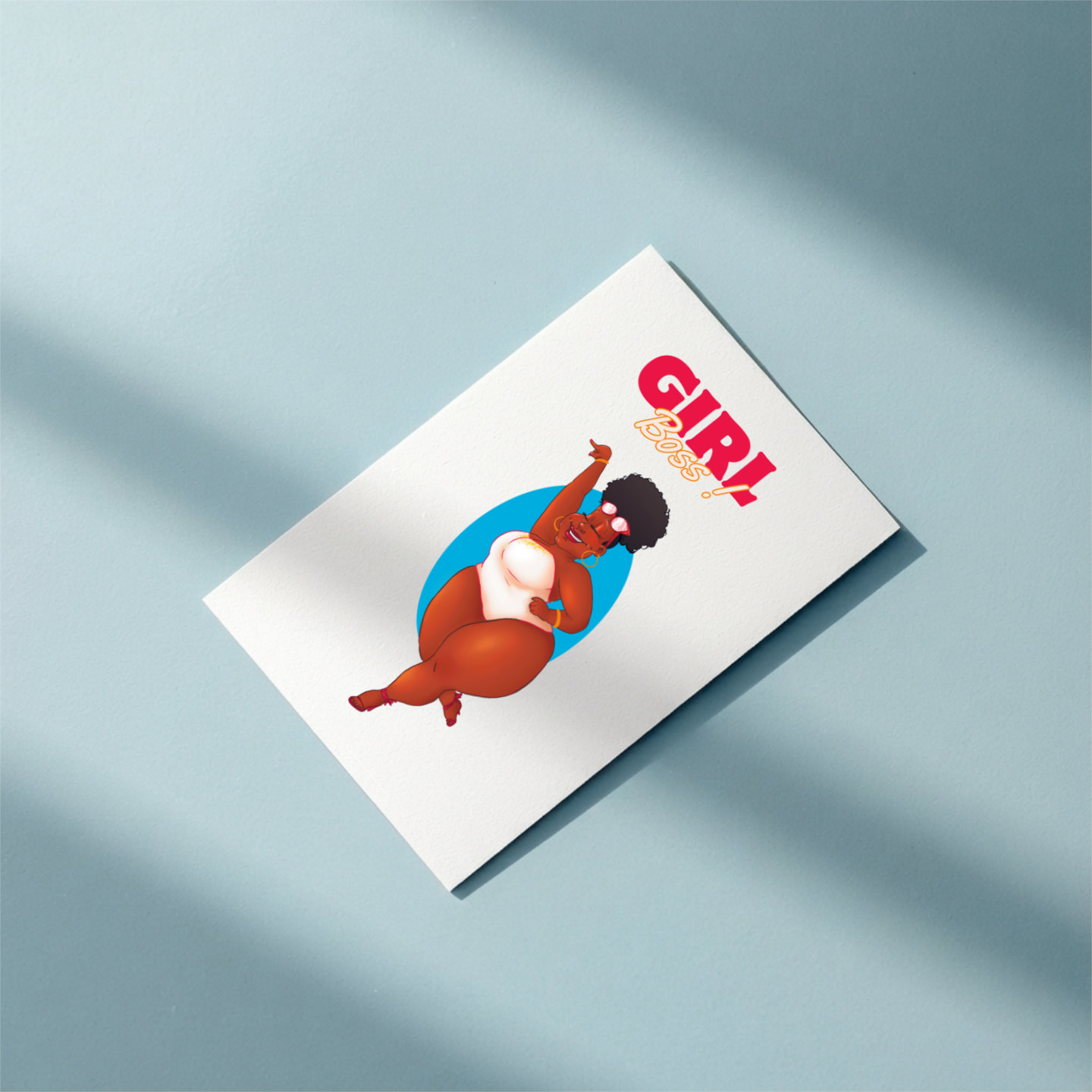 Carte de vœux design moderne célébrant la réussite au féminin posée sur fond bleu.